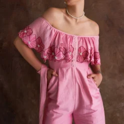 Sakshi Khetterpal Orchid-tinted Chanderi Off-shoulder Jumpsuit -Textalux Sales 6124sk45 4