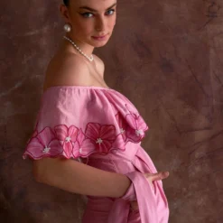 Sakshi Khetterpal Orchid-tinted Chanderi Off-shoulder Jumpsuit -Textalux Sales 6124sk45 5