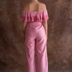 Sakshi Khetterpal Orchid-tinted Chanderi Off-shoulder Jumpsuit -Textalux Sales 6124sk45 6
