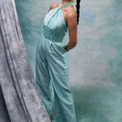 Sakshi Khetterpal Lavender Chanderi Halter-neck Jumpsuit -Textalux Sales 6124sk49 2