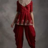 Bhumika Sharma Red Embroidered Peplum Kurta & Dhoti 1 Bhumika Sharma Red Embroidered Peplum Kurta & Dhoti -Textalux Sales 61bs4 1
