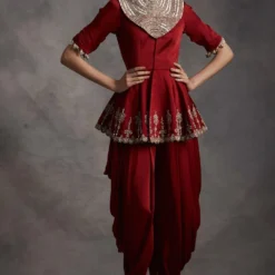 Bhumika Sharma Red Embroidered Peplum Kurta & Dhoti -Textalux Sales 61bs4 2