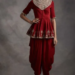 Bhumika Sharma Red Embroidered Peplum Kurta & Dhoti -Textalux Sales 61bs4 3