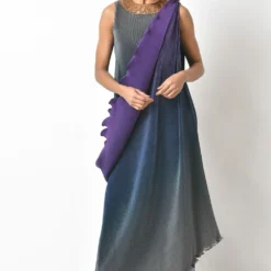 Kiran Uttam Ghosh Grey & Purple Ombre Pleated Dress