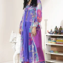 CAPISVIRLEO Embroidered Yoke Flare Tunic & Pants Set