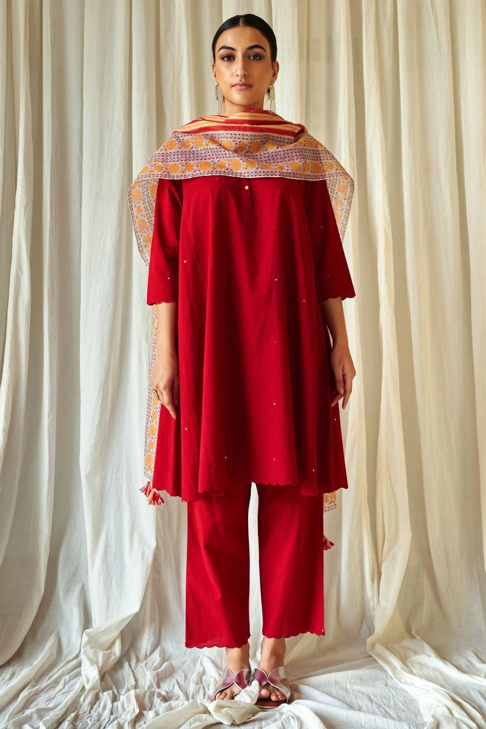 KORA Red Short Kalidar Kurta Set 3 KORA Red Short Kalidar Kurta Set