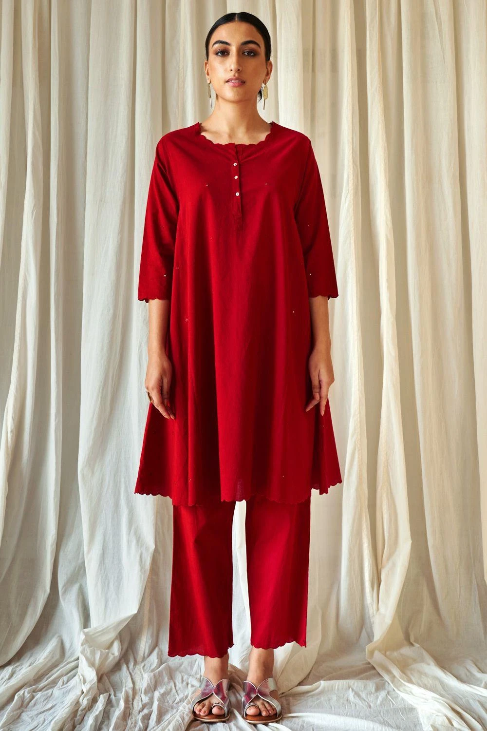 KORA Red Short Kalidar Kurta Set 4 KORA Red Short Kalidar Kurta Set - Image 2