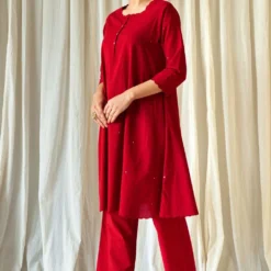 KORA Red Short Kalidar Kurta Set 8 KORA Red Short Kalidar Kurta Set -Textalux Sales 7623ka21 3