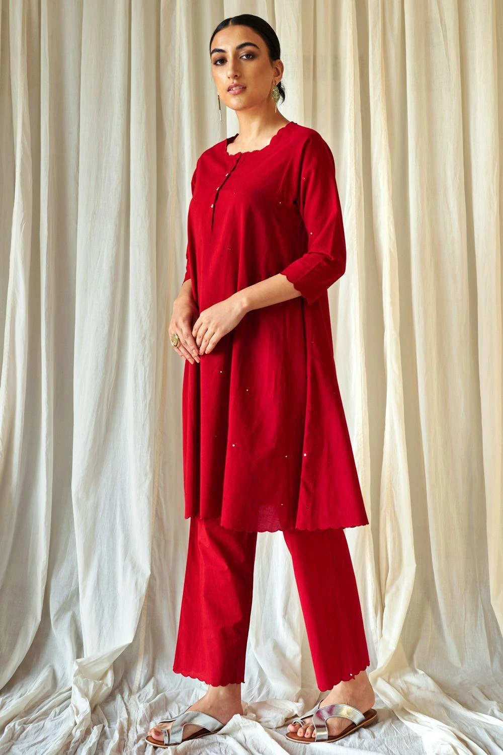 KORA Red Short Kalidar Kurta Set 5 KORA Red Short Kalidar Kurta Set - Image 3