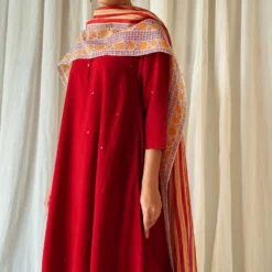 KORA Red Short Kalidar Kurta Set 9 KORA Red Short Kalidar Kurta Set -Textalux Sales 7623ka21 4