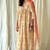 KORA Yellow & Beige Floral Kurta Set -Textalux Sales 7623ka6 1