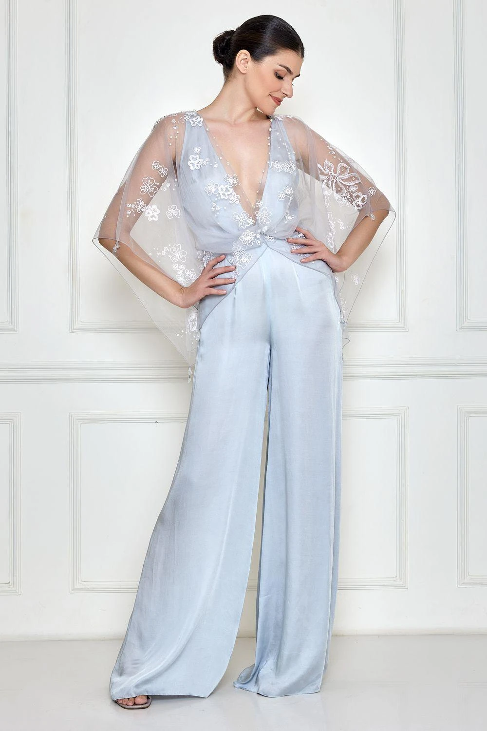 Dilnaz Ice Grey Sequinned Kaftan & Jumpsuit 3 Dilnaz Ice Grey Sequinned Kaftan & Jumpsuit