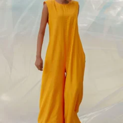 Bennch Yellow Flared Sleeveless Jumpsuit 9 Bennch Yellow Flared Sleeveless Jumpsuit -Textalux Sales 8323be26 3