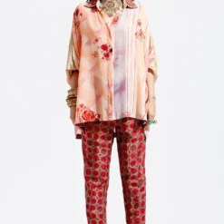 Aseem Kapoor Peach Printed Shirt With Embroidered Collar