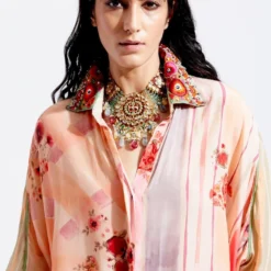 Aseem Kapoor Peach Printed Shirt With Embroidered Collar 9 Aseem Kapoor Peach Printed Shirt With Embroidered Collar -Textalux Sales 83ak1 3