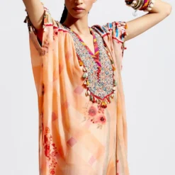 Aseem Kapoor Peach Textured Kaftan Jumpsuit -Textalux Sales 83ak4 3