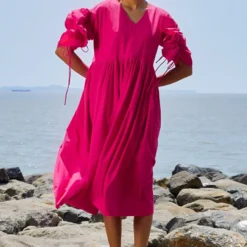 Mati Pink Ruffle Sleeve Dress