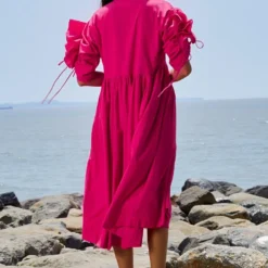 Mati Pink Ruffle Sleeve Dress -Textalux Sales 8523mk71 3