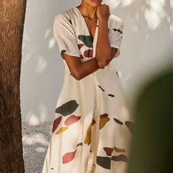 Khara Kapas Ecru Terracotta Print Jumpsuit -Textalux Sales 91023kk29 3