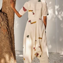 Khara Kapas Ecru Terracotta Print Jumpsuit -Textalux Sales 91023kk29 4