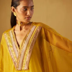 Shorshe Ochre Waahida Kaftan Set -Textalux Sales 91023sr14 5