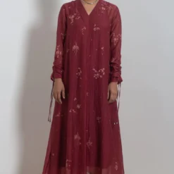 New Release 1 Merlot Embroidered Chanderi Dress With Slip