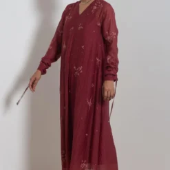 Merlot Embroidered Chanderi Dress With Slip -Textalux Sales 911inte16 3