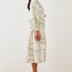 SNOB Off White Printed Trench Style Dress -Textalux Sales 91sn3 2