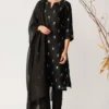 Payal Pratap Black Linen Ebroidered Kurta Set
