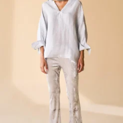 Alamelu Silver Silk Georgette Kaftan Top