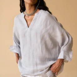 Alamelu Silver Silk Georgette Kaftan Top -Textalux Sales alfw 020 3