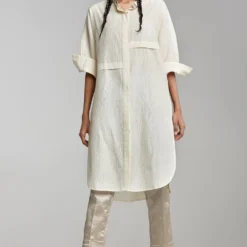 Alamelu Ivory Textured Silk Shirt