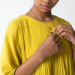 Urvashi Kaur Micropleated Yellow Cotton Dress -Textalux Sales apara 65 4