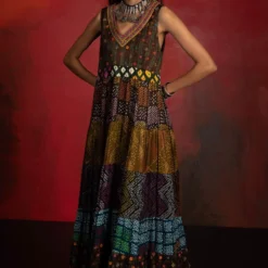 Sunira Designs Mirch Masala Tiered Brown Dress -Textalux Sales aw2111a 2