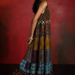 Sunira Designs Mirch Masala Tiered Brown Dress -Textalux Sales aw2111a 3