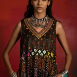 Sunira Designs Mirch Masala Tiered Brown Dress -Textalux Sales aw2111a 4