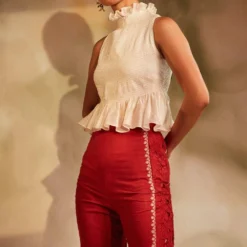 Chandrima Ivory Smocked Chanderi Top