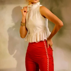 Chandrima Ivory Smocked Chanderi Top -Textalux Sales cfw21t08 3