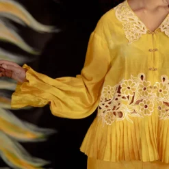 Chandrima Yellow Tie Dye Pleated Shirt -Textalux Sales ch1255 3