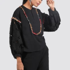 Chandrima Black Cutwork Top -Textalux Sales css20t19 4