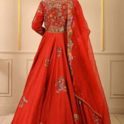 Debyani Red Chanderi Kalidar With A Threadwork Yoke -Textalux Sales dby 62 3