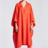 Chola Orange Linen Folded Kaftan -Textalux Sales dr0061l 1 1