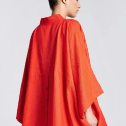 Chola Orange Linen Folded Kaftan -Textalux Sales dr0061l 3 1