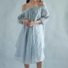 SWGT Blue Striped Off Shoulder Dress