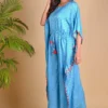 Blue Bandhni Kaftan Jumpsuit With Tassels -Textalux Sales dye28 1