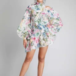 Gauri & Nainika One Shoulder Asymmetrical Frill Dress