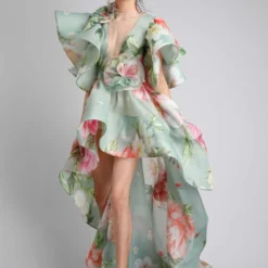 Gauri & Nainika Flutter Sleeves High Low Dress -Textalux Sales gnd fw21 24 3