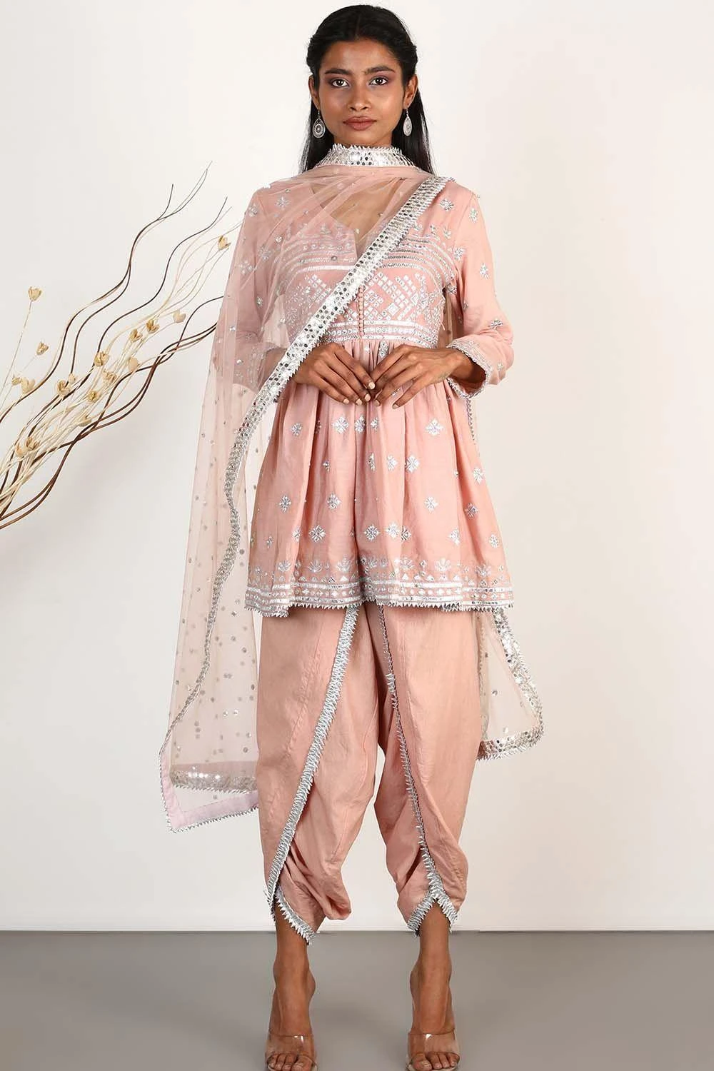Gopi Vaid Pink Peplum Tunic & Dhoti Set 3 Gopi Vaid Pink Peplum Tunic & Dhoti Set
