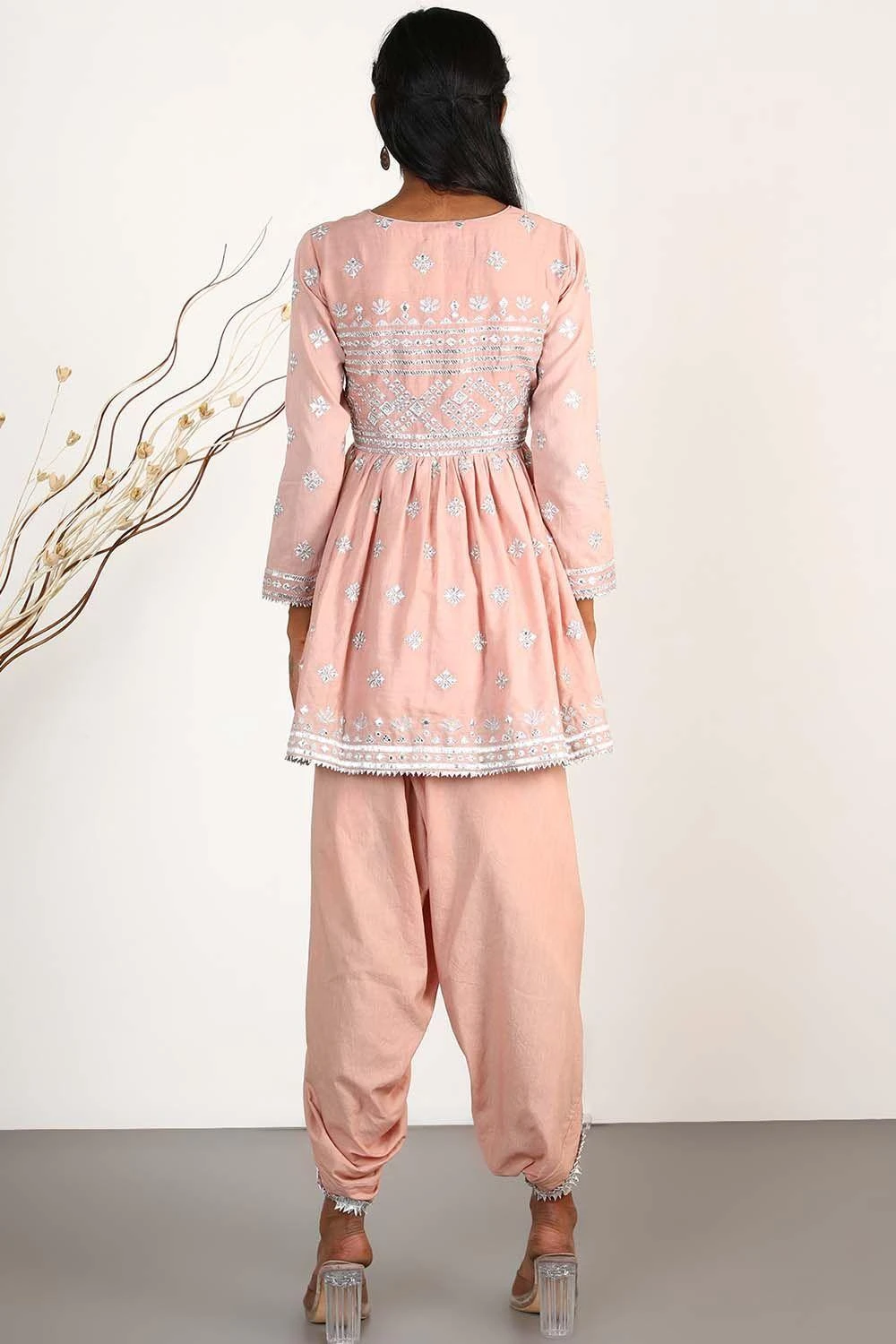 Gopi Vaid Pink Peplum Tunic & Dhoti Set 5 Gopi Vaid Pink Peplum Tunic & Dhoti Set - Image 3