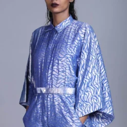 Hemang Agrawal Udaka Silver Brocade Boiler Suit -Textalux Sales ha16 3